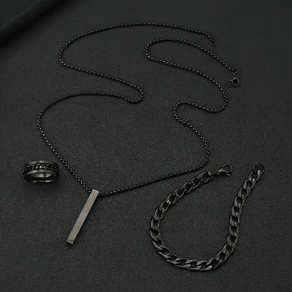 Minimalist Erkek Takı Seti (Kolye, Bileklik, Yüzük)