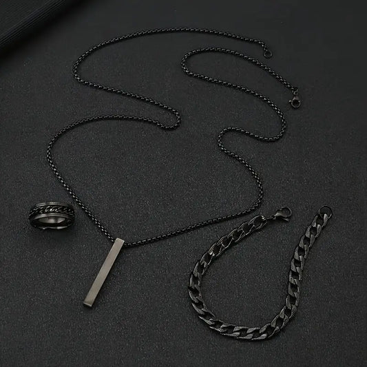 Minimalist Erkek Takı Seti (Kolye, Bileklik, Yüzük)