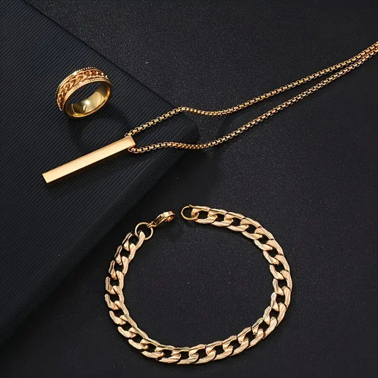 Minimalist Erkek Takı Seti (Kolye, Bileklik, Yüzük)
