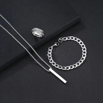 Minimalist Erkek Takı Seti (Kolye, Bileklik, Yüzük)